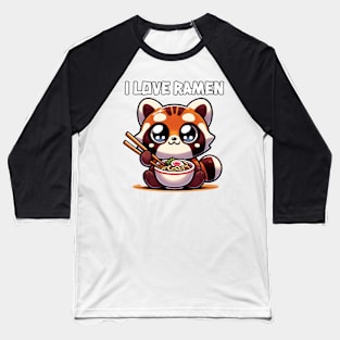 Kawaii-style Tanuki Eating Ramen with Chopsticks Baseball T-Shirt